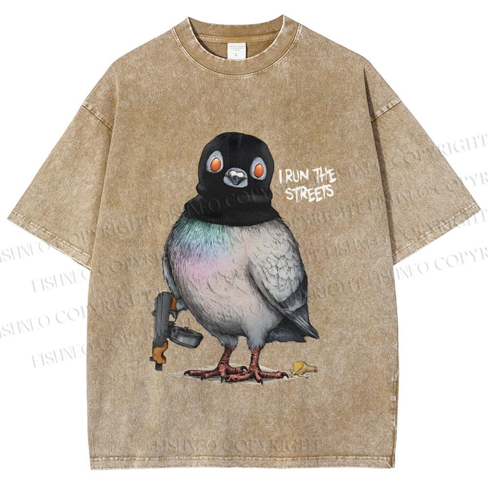 Unisex Gangsta Pigeon Printed Washed Tee