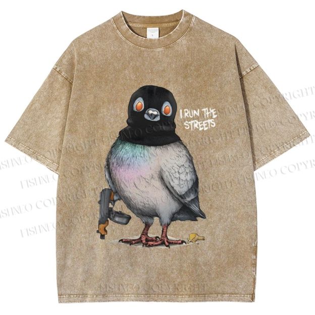 Unisex Gangsta Pigeon Printed Washed Tee