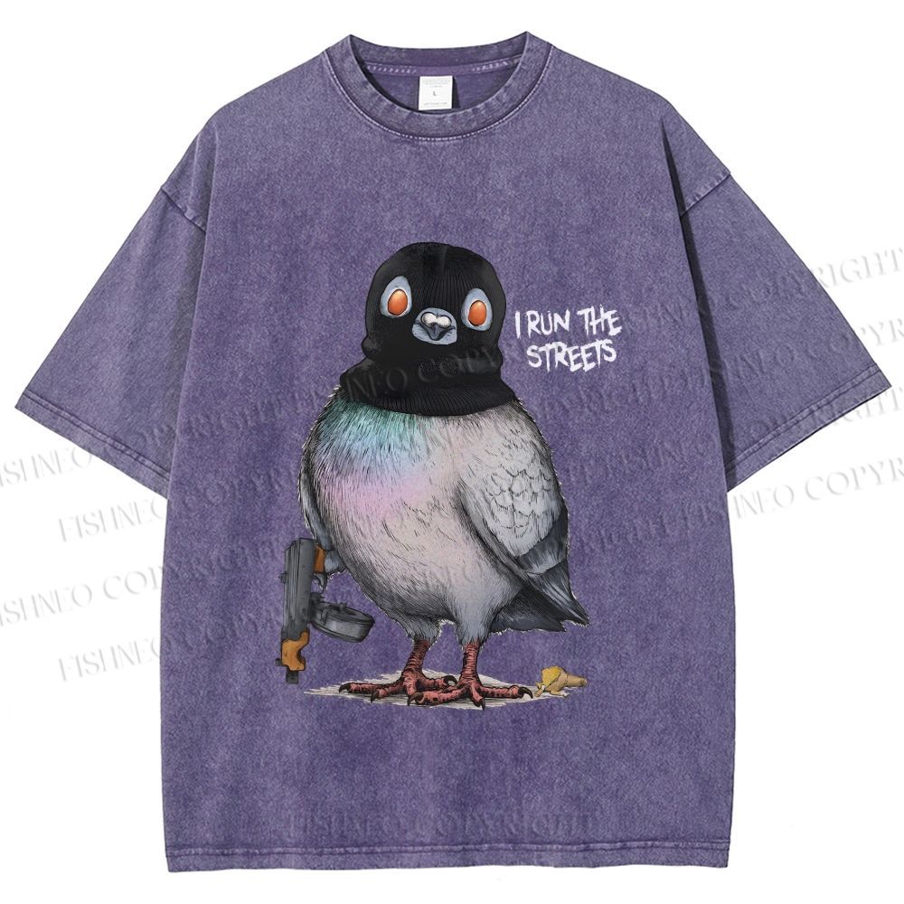 Unisex Gangsta Pigeon Printed Washed Tee
