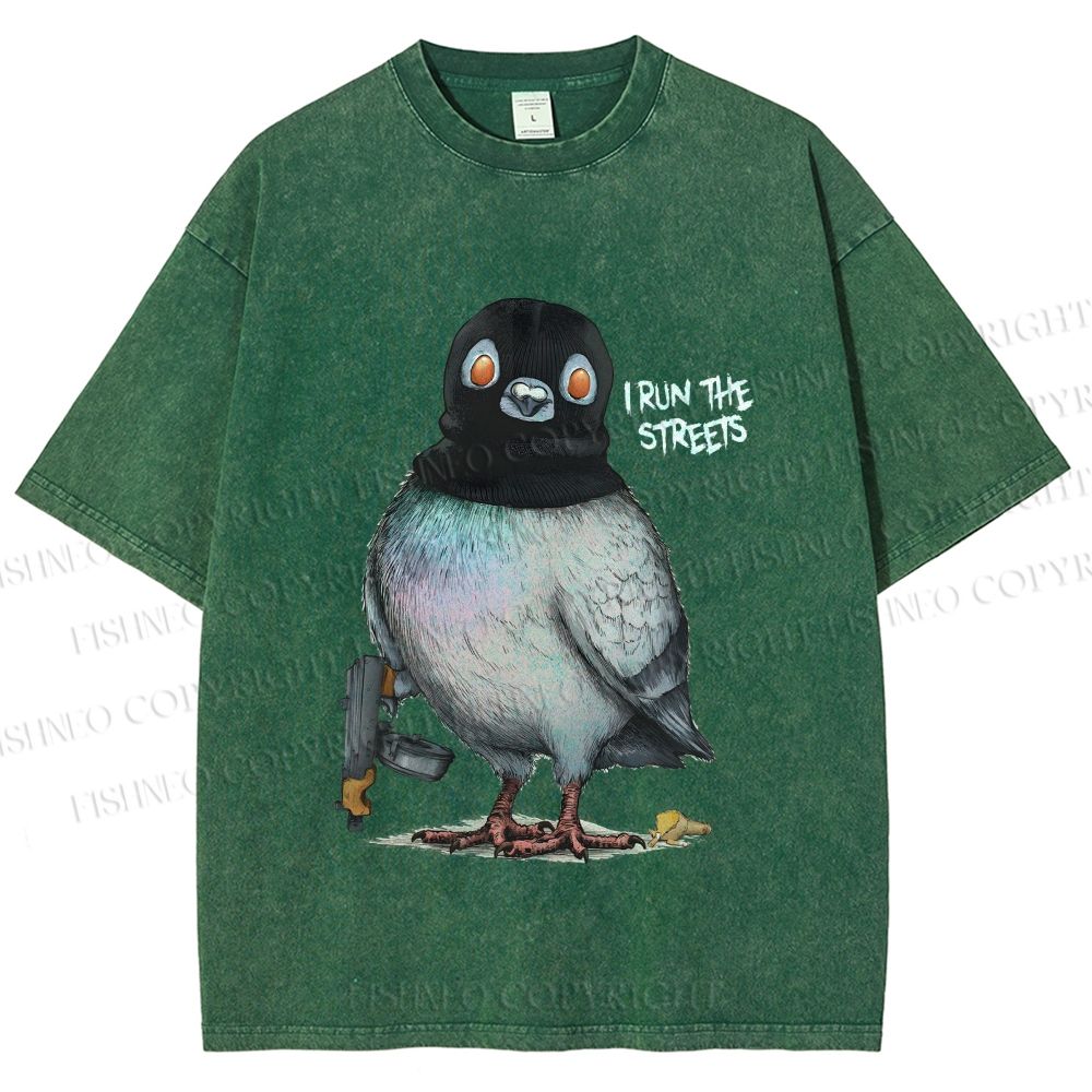 Unisex Gangsta Pigeon Printed Washed Tee