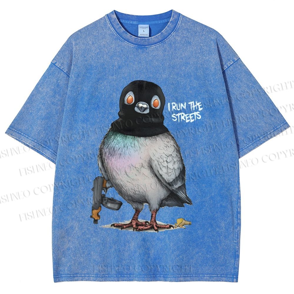 Unisex Gangsta Pigeon Printed Washed Tee