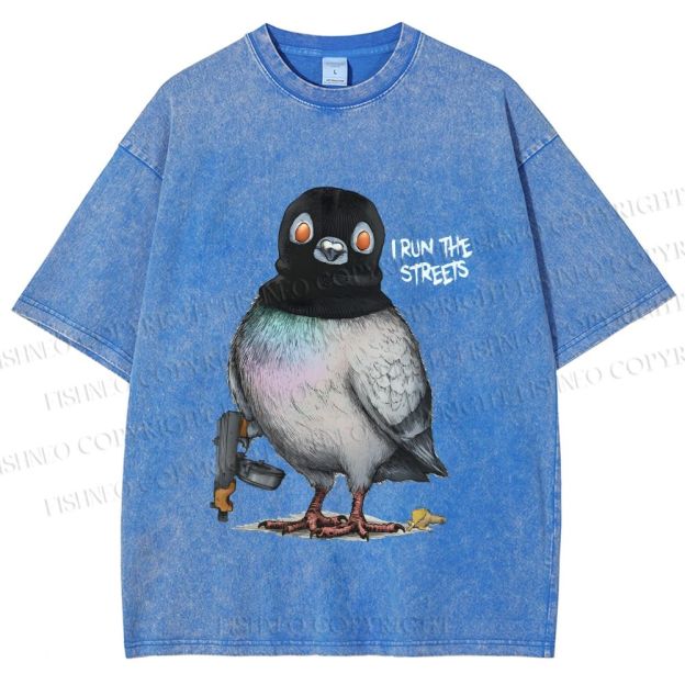 Unisex Gangsta Pigeon Printed Washed Tee
