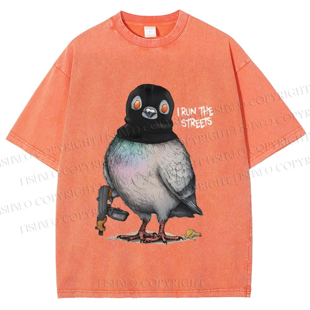 Unisex Gangsta Pigeon Printed Washed Tee