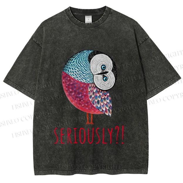 Unisex Seriously Art Owl Printed Washed Tee