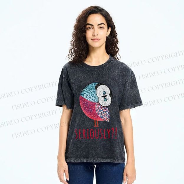 Unisex Seriously Art Owl Printed Washed Tee