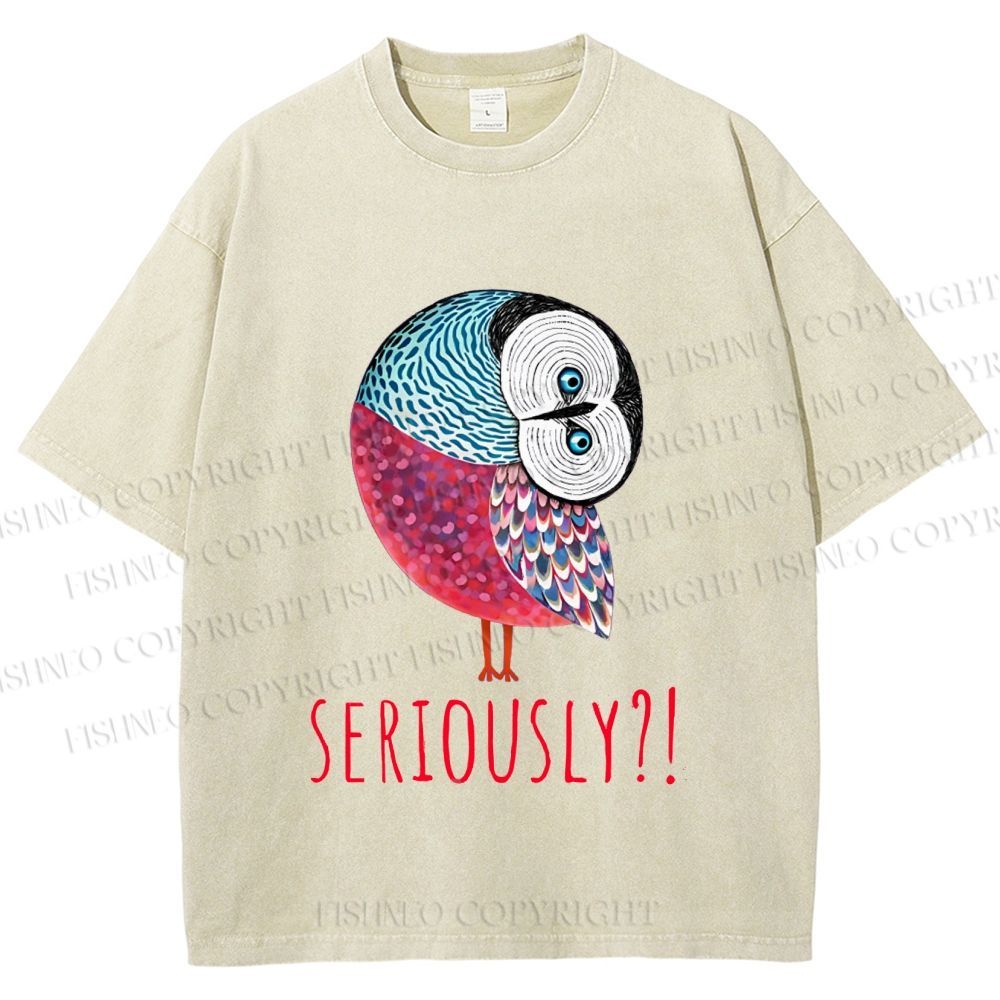 Unisex Seriously Art Owl Printed Washed Tee