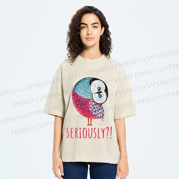 Unisex Seriously Art Owl Printed Washed Tee