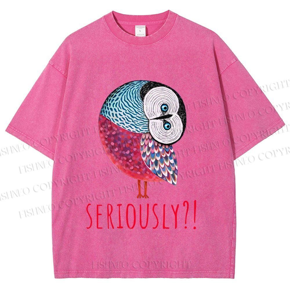 Unisex Seriously Art Owl Printed Washed Tee