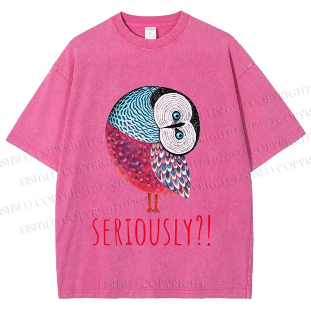 Unisex Seriously Art Owl Printed Washed Tee