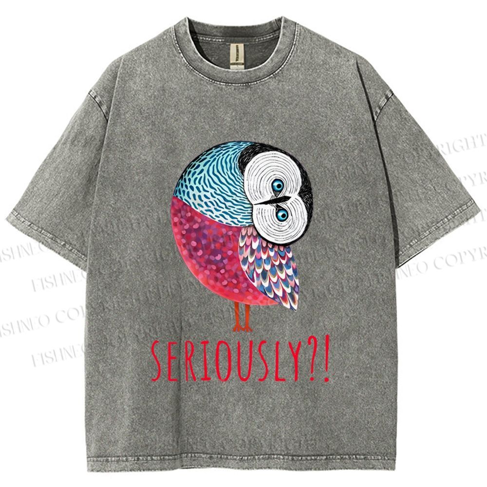 Unisex Seriously Art Owl Printed Washed Tee