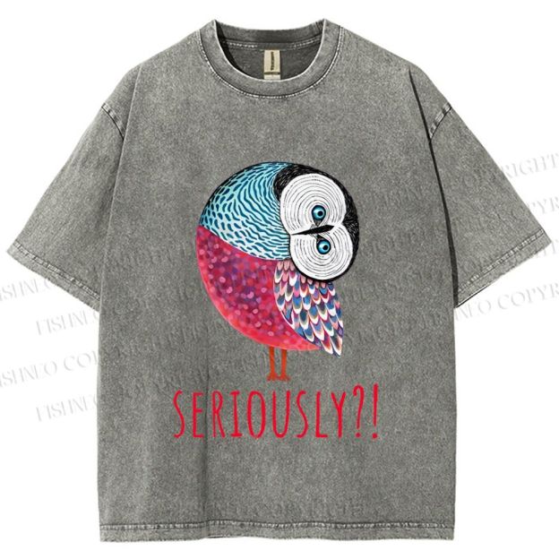 Unisex Seriously Art Owl Printed Washed Tee