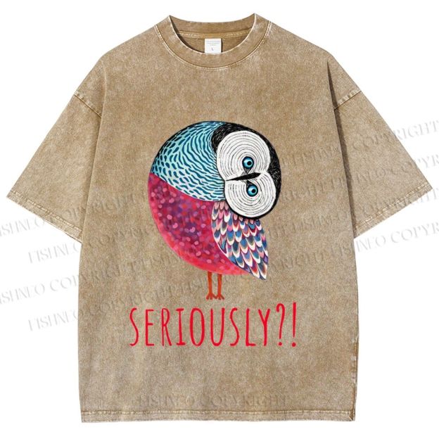 Unisex Seriously Art Owl Printed Washed Tee