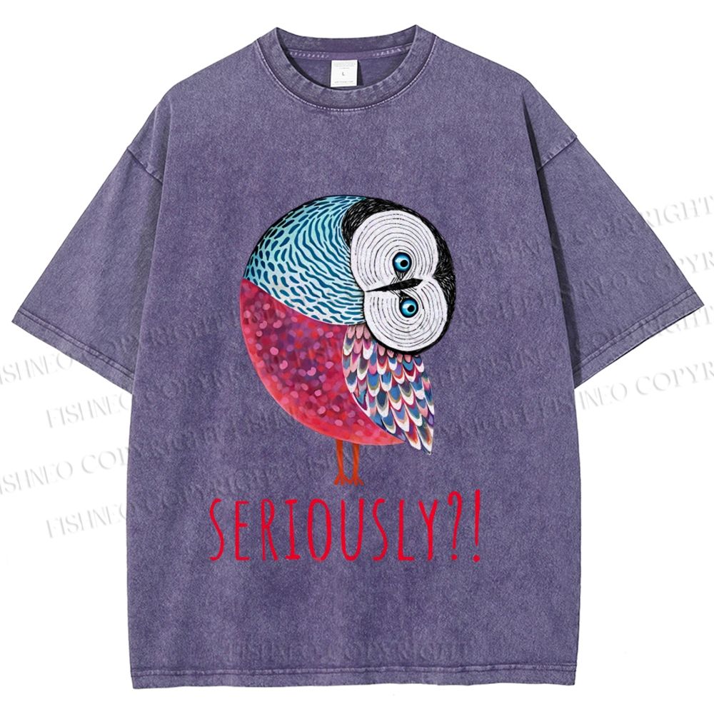 Unisex Seriously Art Owl Printed Washed Tee