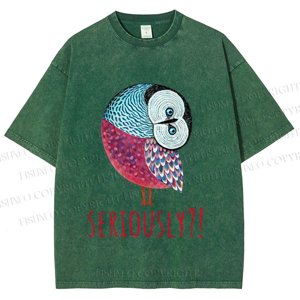 Unisex Seriously Art Owl Printed Washed Tee