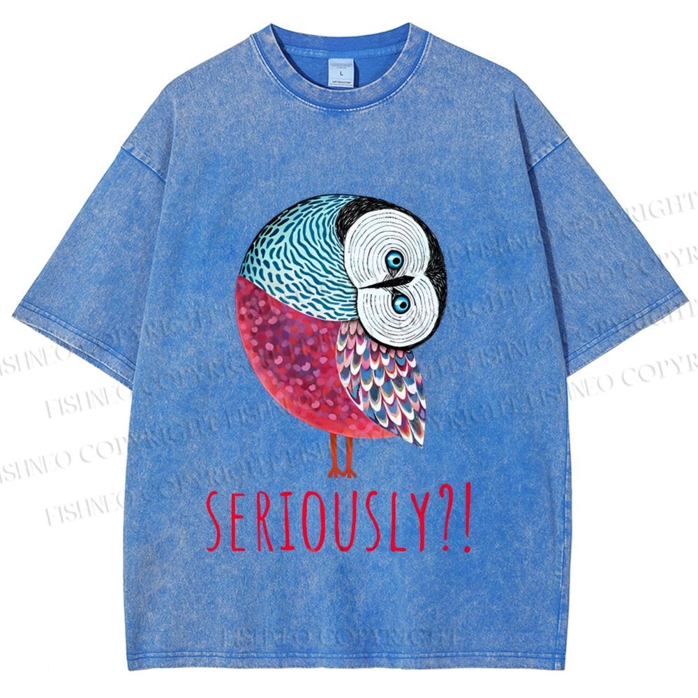 Unisex Seriously Art Owl Printed Washed Tee