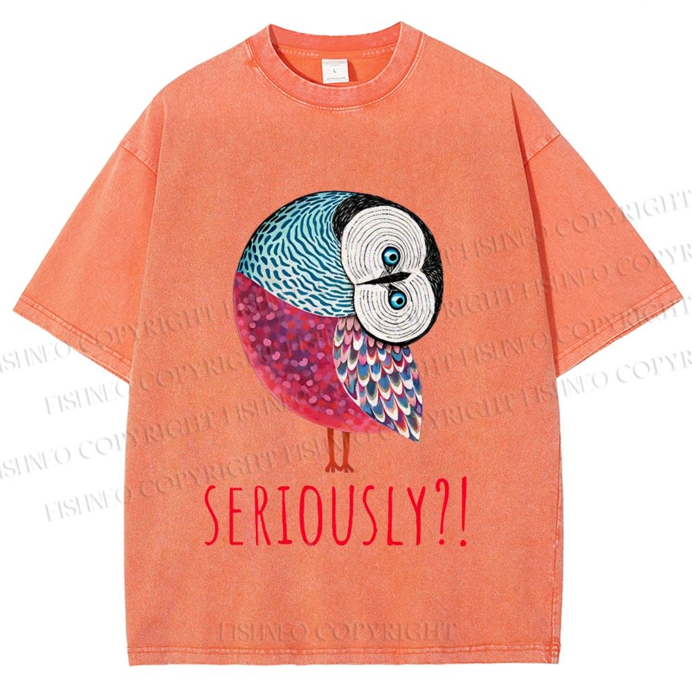 Unisex Seriously Art Owl Printed Washed Tee
