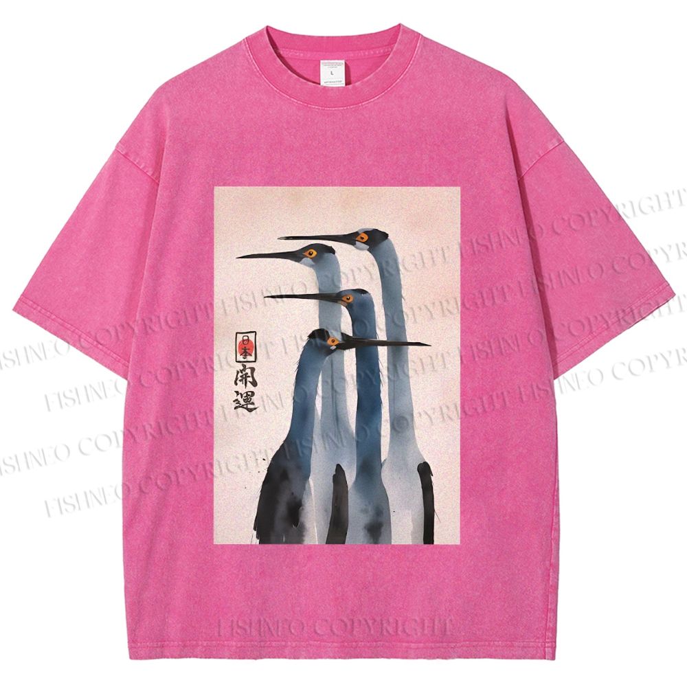 Unisex Fortune Ink Cranes Printed Washed Tee