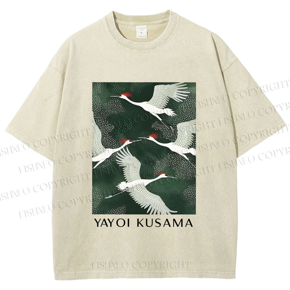 Unisex Kusama Dot Cranes Printed Washed Tee