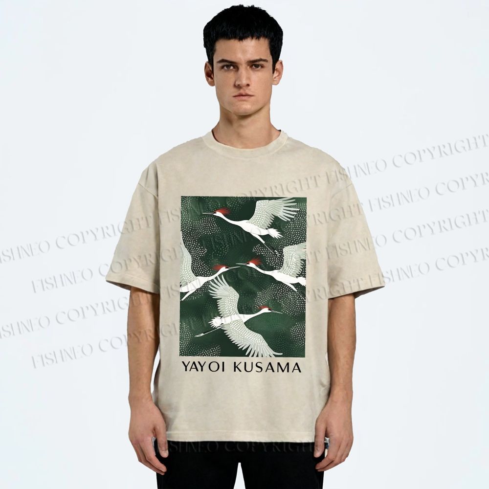 Unisex Kusama Dot Cranes Printed Washed Tee