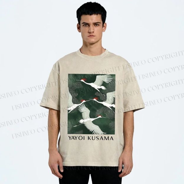 Unisex Kusama Dot Cranes Printed Washed Tee