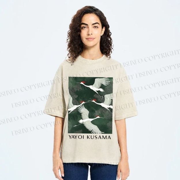 Unisex Kusama Dot Cranes Printed Washed Tee