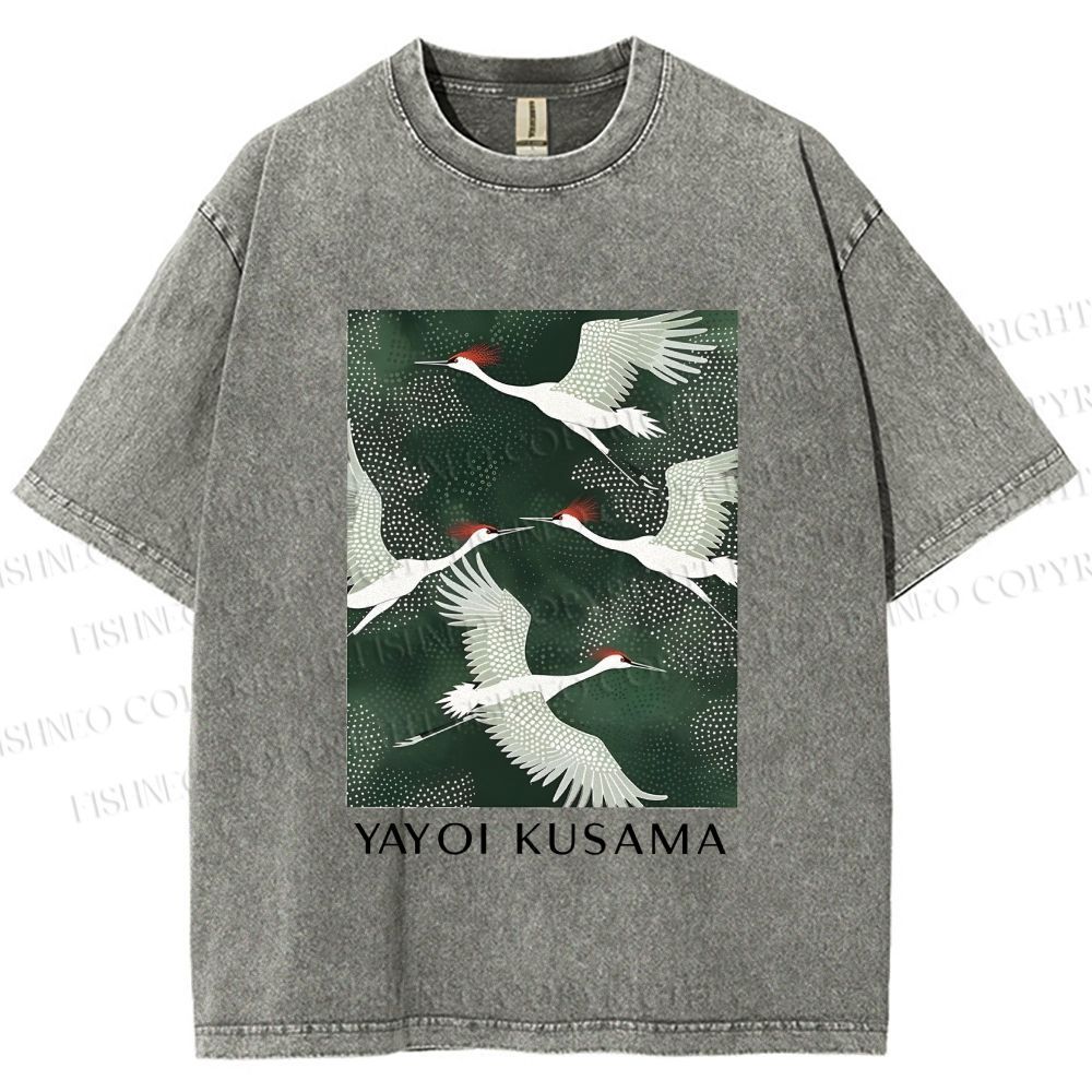 Unisex Kusama Dot Cranes Printed Washed Tee