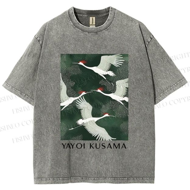 Unisex Kusama Dot Cranes Printed Washed Tee