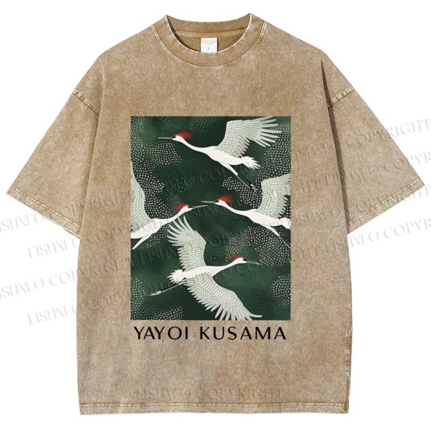 Unisex Kusama Dot Cranes Printed Washed Tee