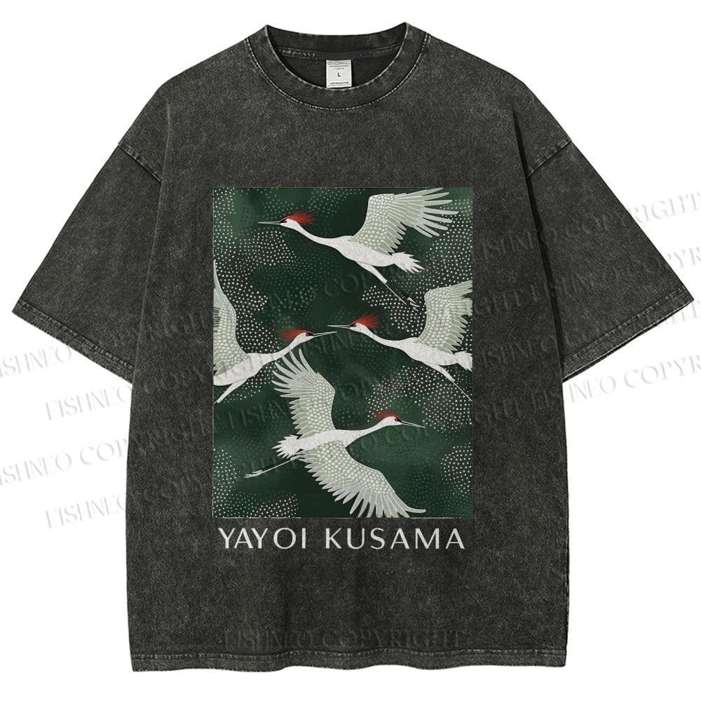 Unisex Kusama Dot Cranes Printed Washed Tee