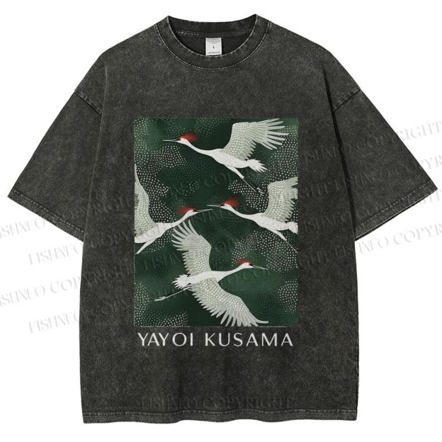 Unisex Kusama Dot Cranes Printed Washed Tee