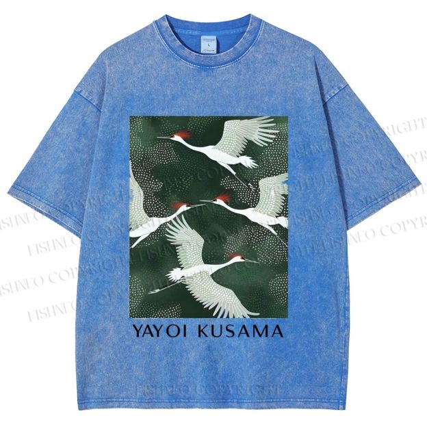 Unisex Kusama Dot Cranes Printed Washed Tee