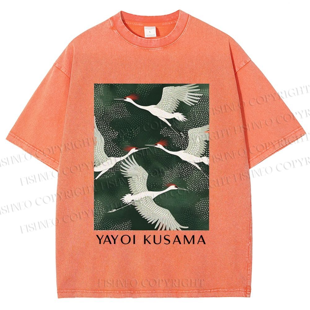 Unisex Kusama Dot Cranes Printed Washed Tee