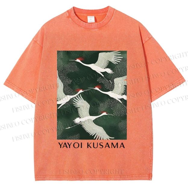 Unisex Kusama Dot Cranes Printed Washed Tee