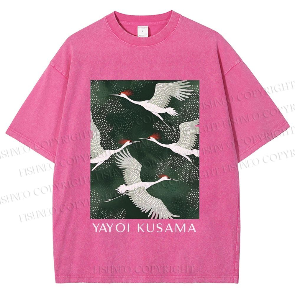 Unisex Kusama Dot Cranes Printed Washed Tee