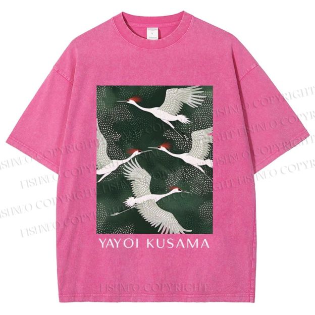 Unisex Kusama Dot Cranes Printed Washed Tee