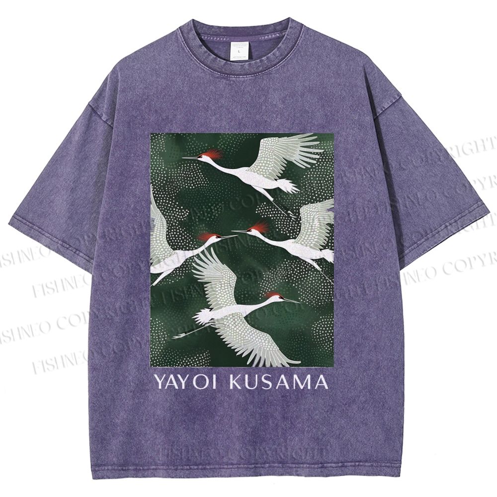 Unisex Kusama Dot Cranes Printed Washed Tee