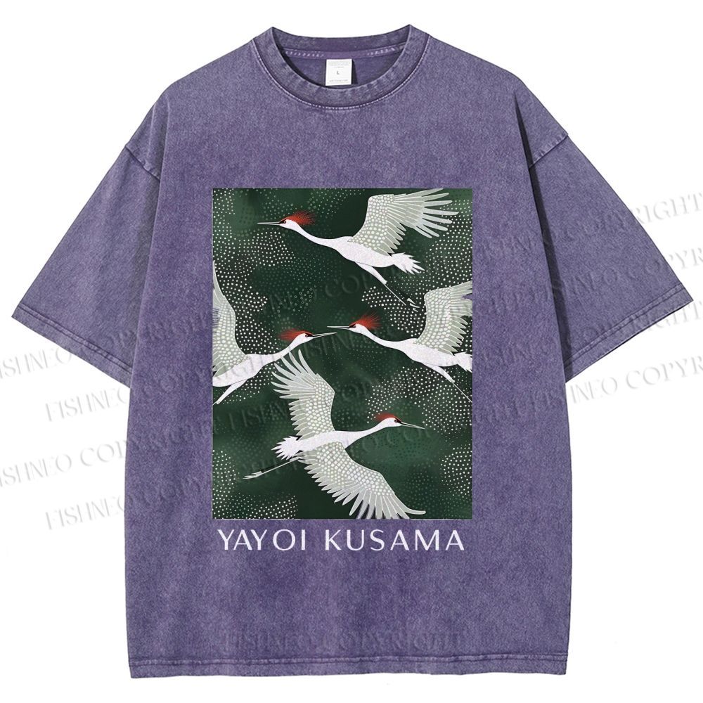 Unisex Kusama Dot Cranes Printed Washed Tee