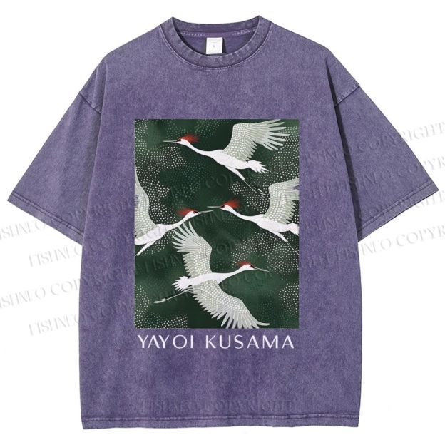 Unisex Kusama Dot Cranes Printed Washed Tee