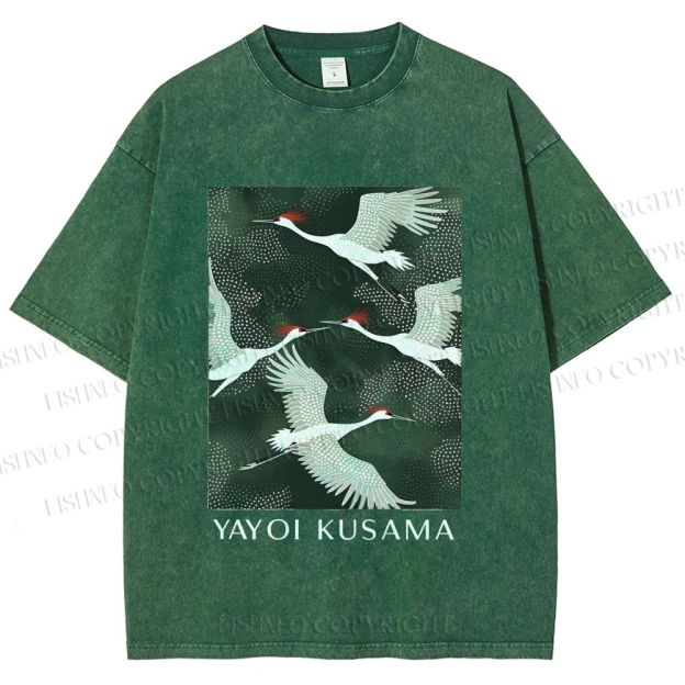 Unisex Kusama Dot Cranes Printed Washed Tee