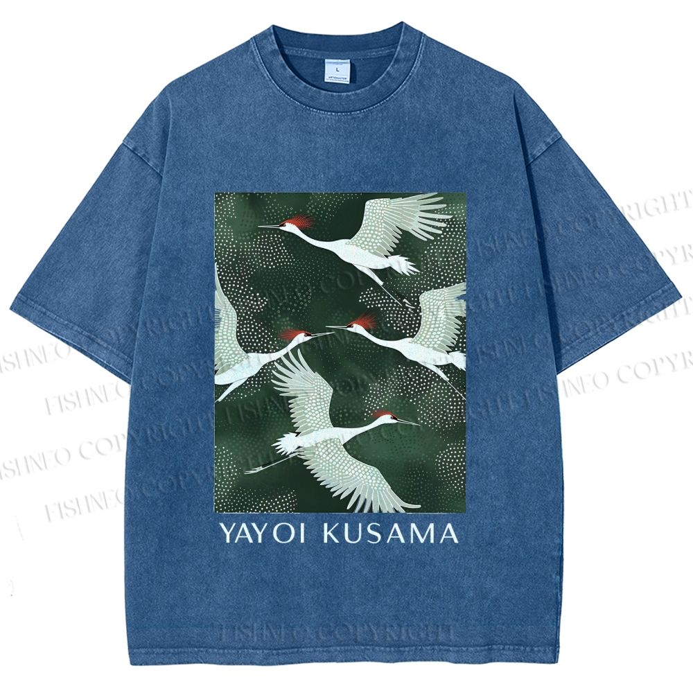 Unisex Kusama Dot Cranes Printed Washed Tee