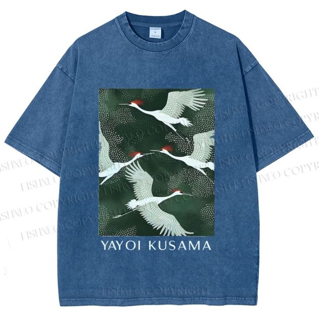 Unisex Kusama Dot Cranes Printed Washed Tee