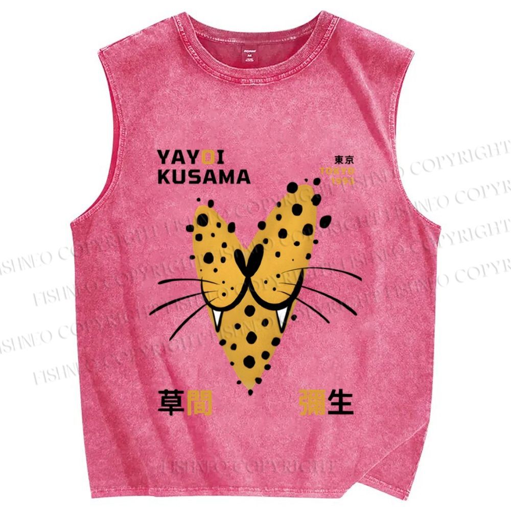 Unisex Yayoi Kusama Smiling Panther in Love Printed Washed Tank Top