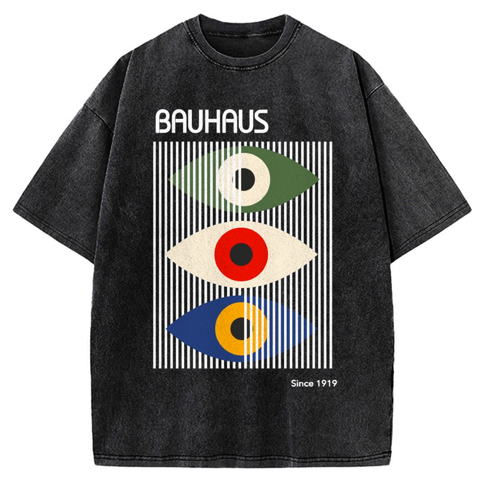 Unisex Bauhaus Art Eye Printed Washed T-shirt