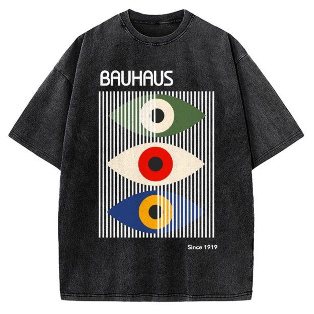 Unisex Bauhaus Art Eye Printed Washed T-shirt