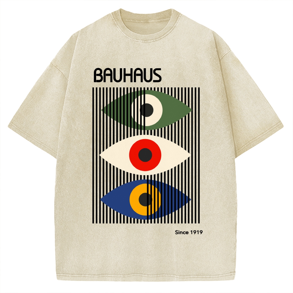 Unisex Bauhaus Art Eye Printed Washed T-shirt