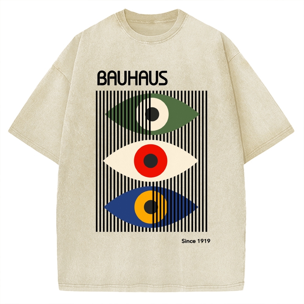 Unisex Bauhaus Art Eye Printed Washed T-shirt
