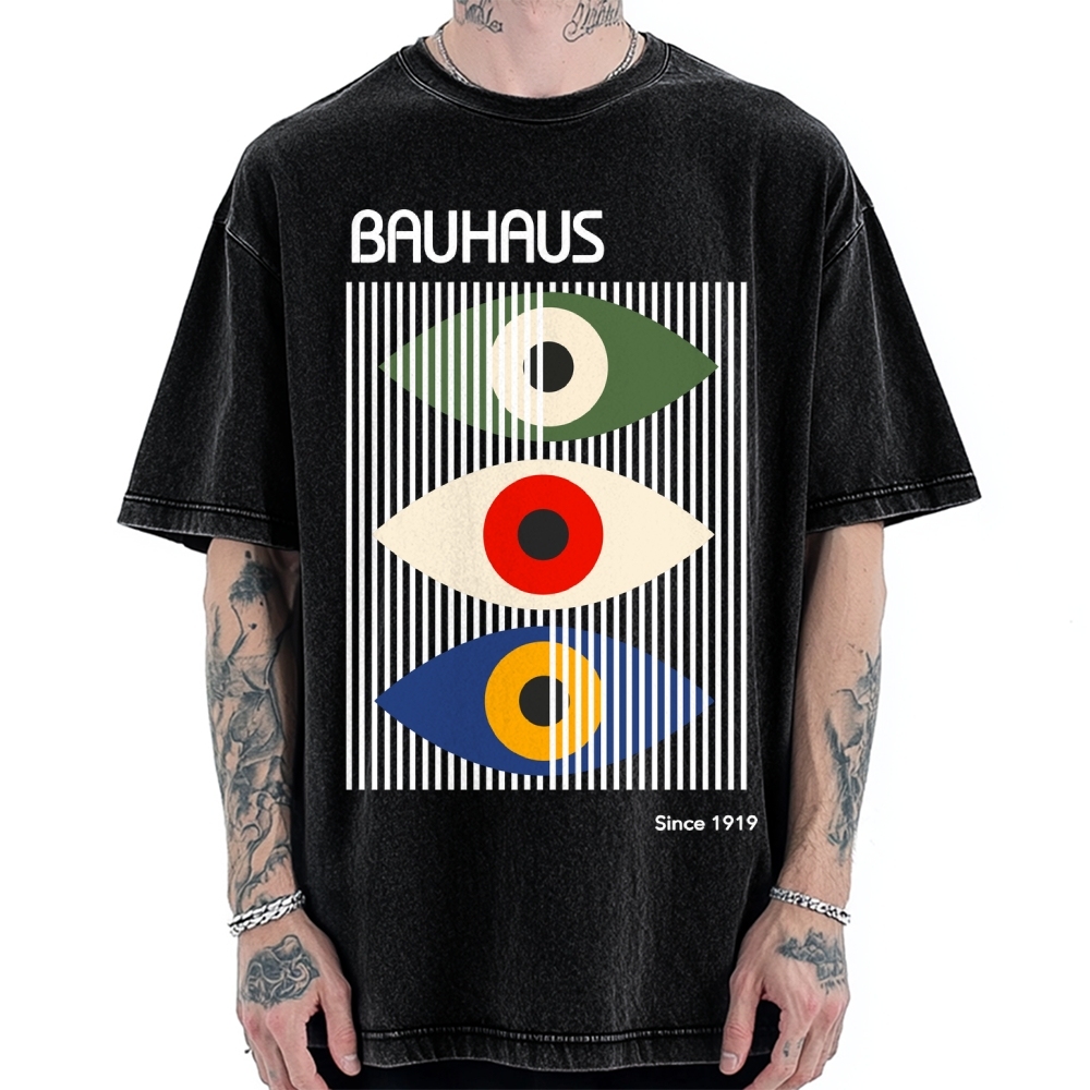 Unisex Bauhaus Art Eye Printed Washed T-shirt