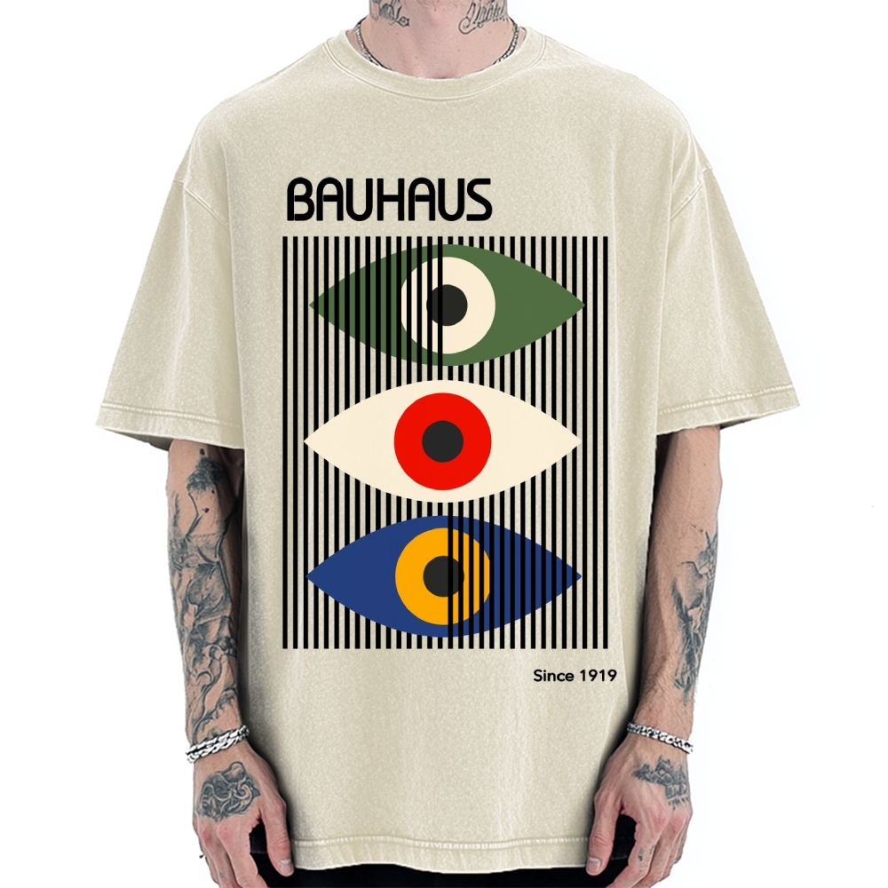 Unisex Bauhaus Art Eye Printed Washed T-shirt