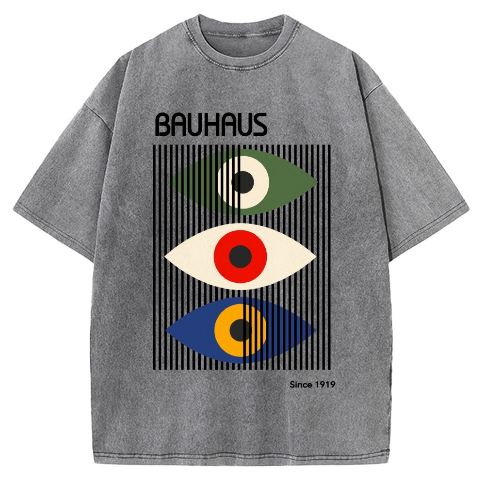 Unisex Bauhaus Art Eye Printed Washed T-shirt