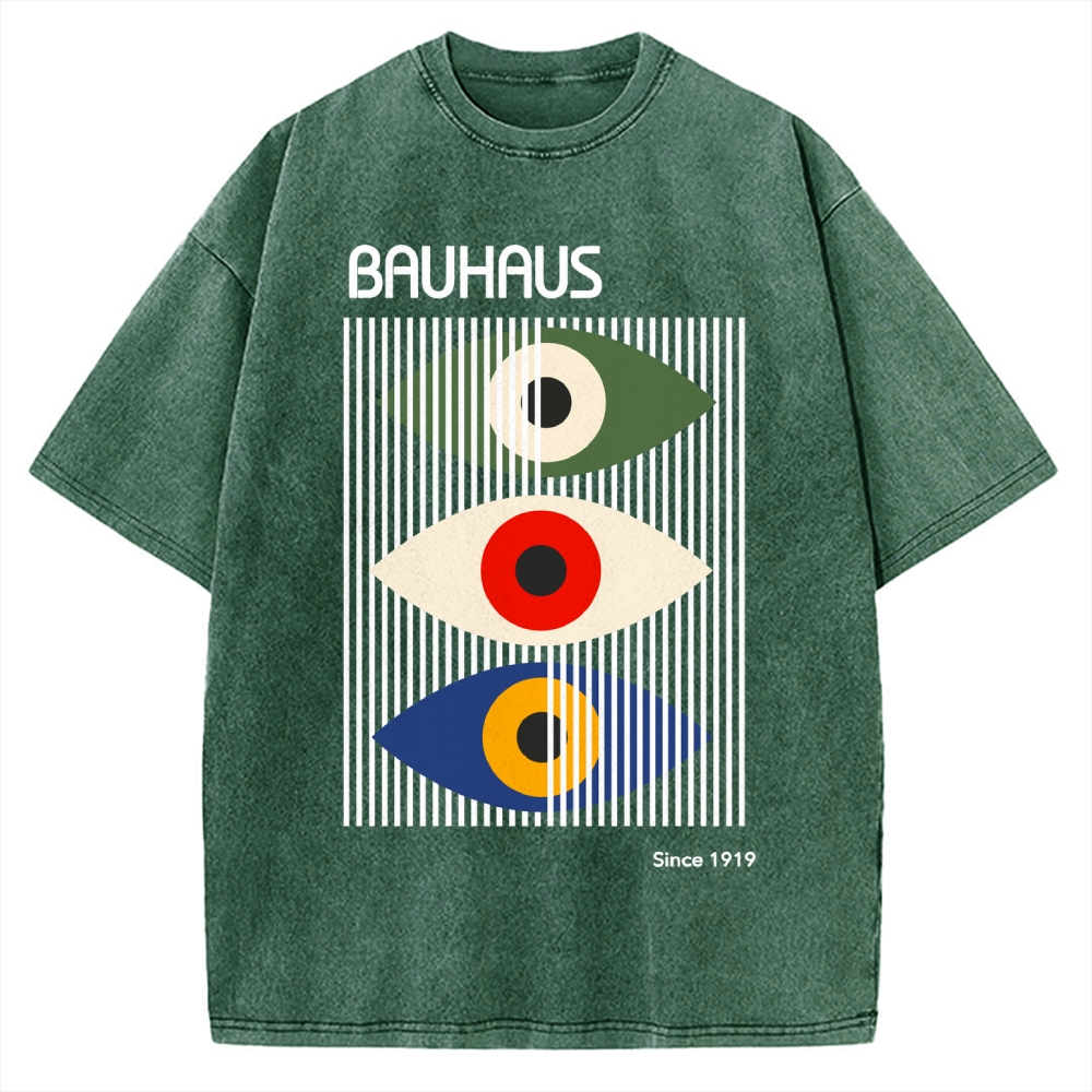 Unisex Bauhaus Art Eye Printed Washed T-shirt